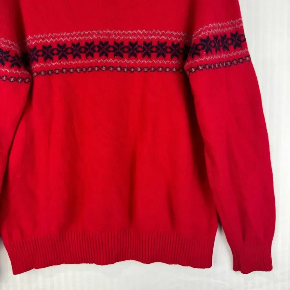 J. Crew Vintage Size X-Large %100 Lambs Wool Pullover Sweater 1/4 Zip Fair Isle